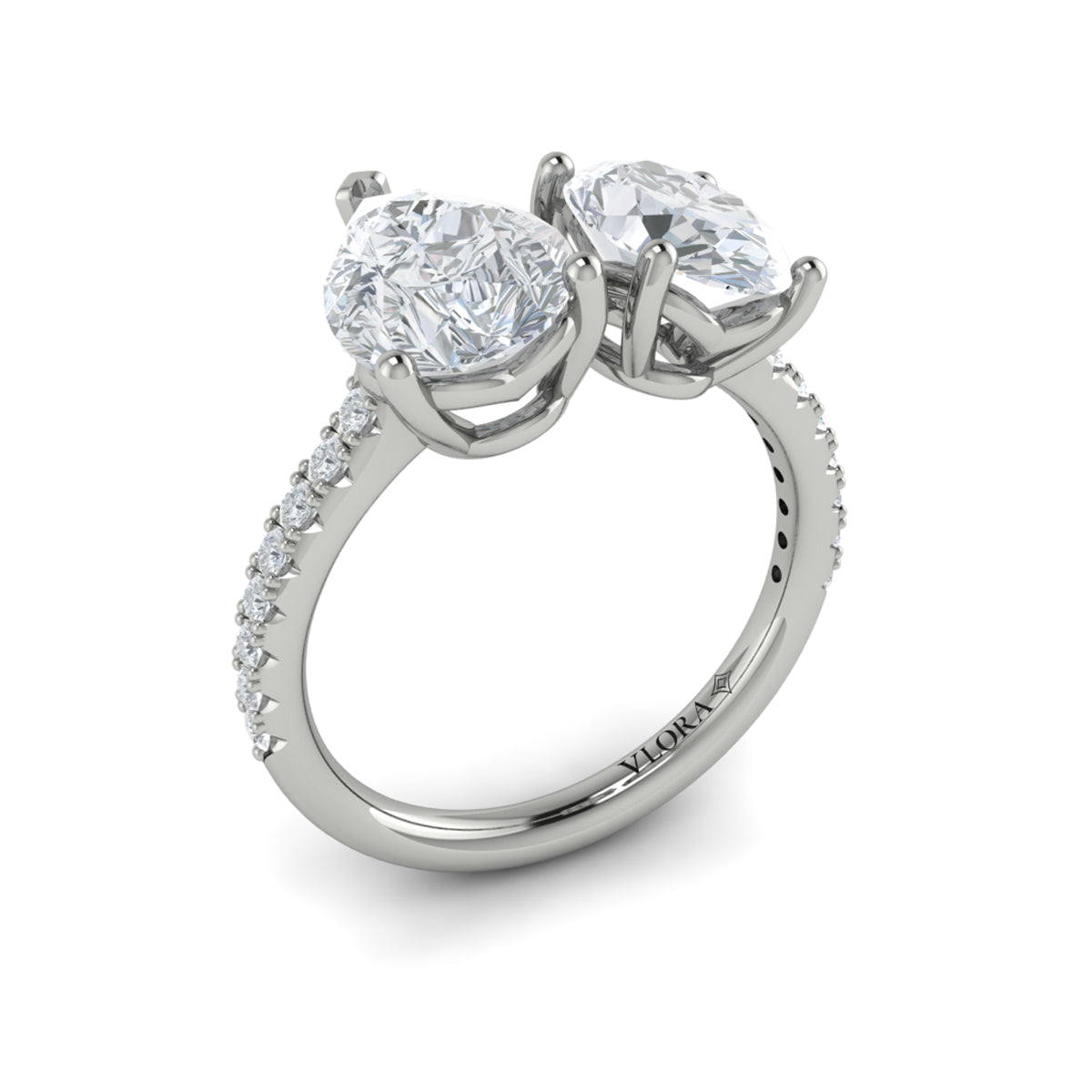 14K White Gold Oval Pear Two-Stone Diamond Engagement Ring