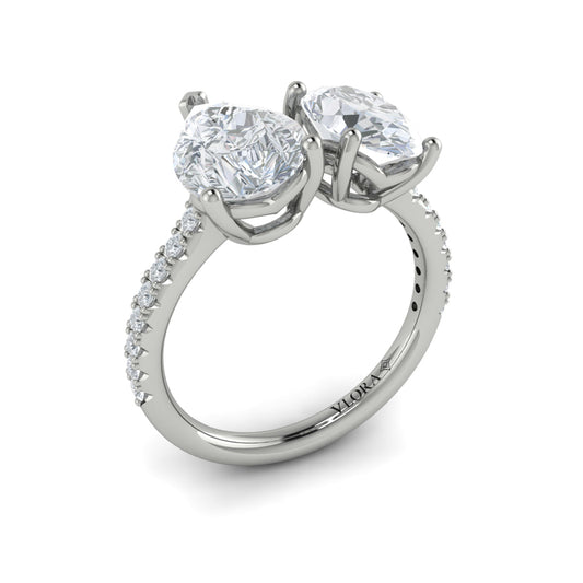 14K White Gold Oval Pear Two-Stone Diamond Engagement Ring