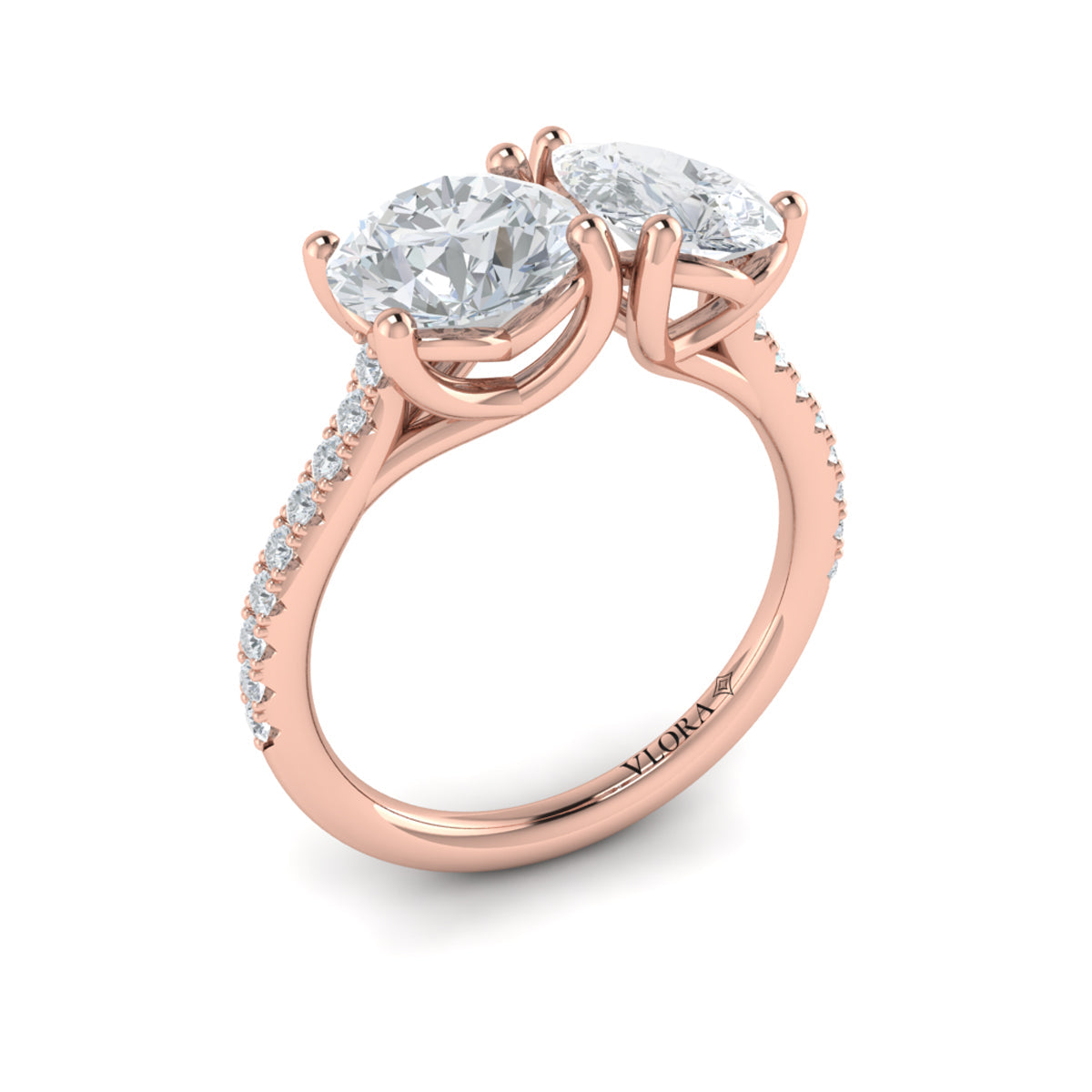 18kt Rose Gold Pear Round Two-Stone Diamond Engagement Ring