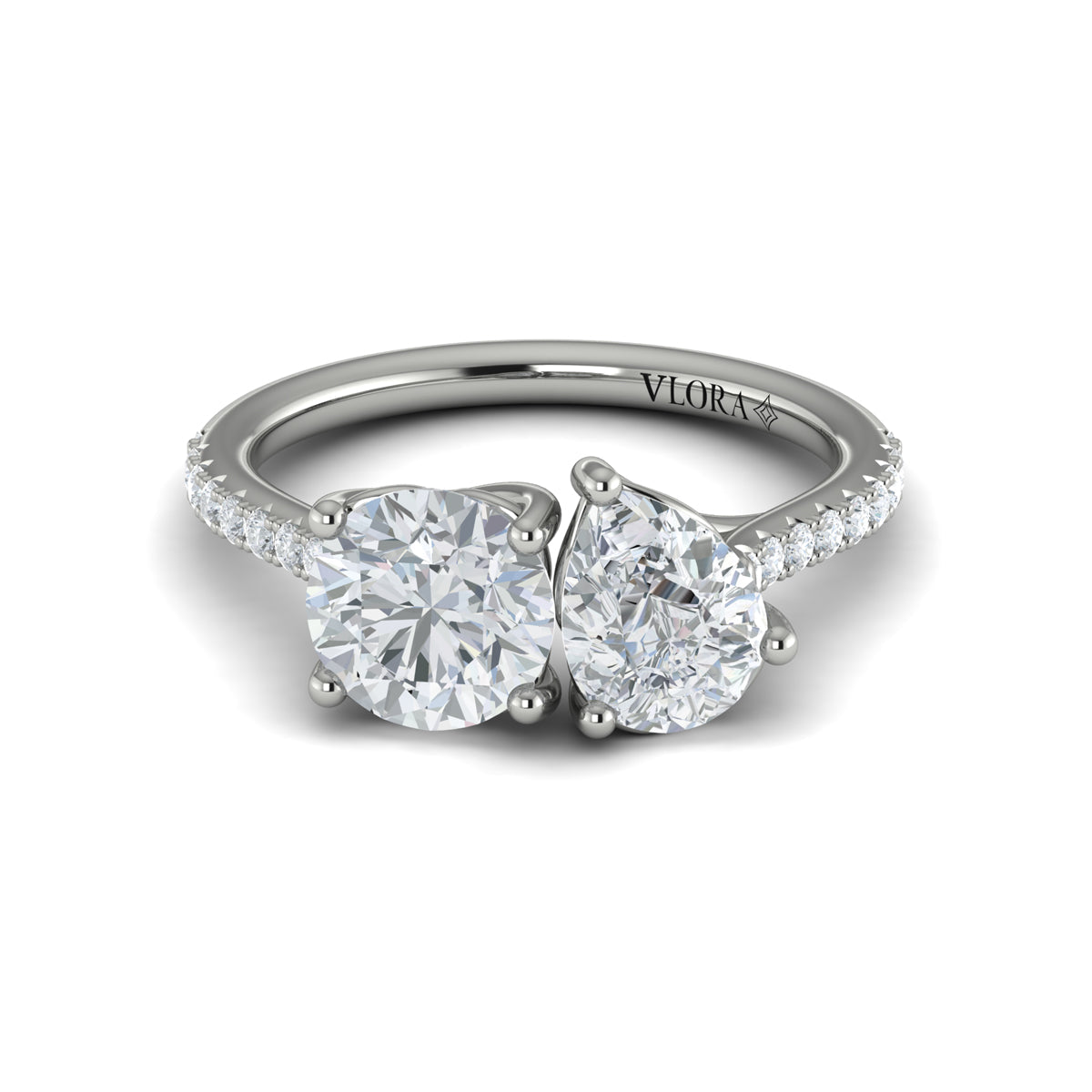 14K White Gold Pear Round Two-Stone Diamond Engagement Ring