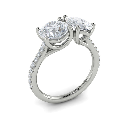 14K White Gold Pear Round Two-Stone Diamond Engagement Ring