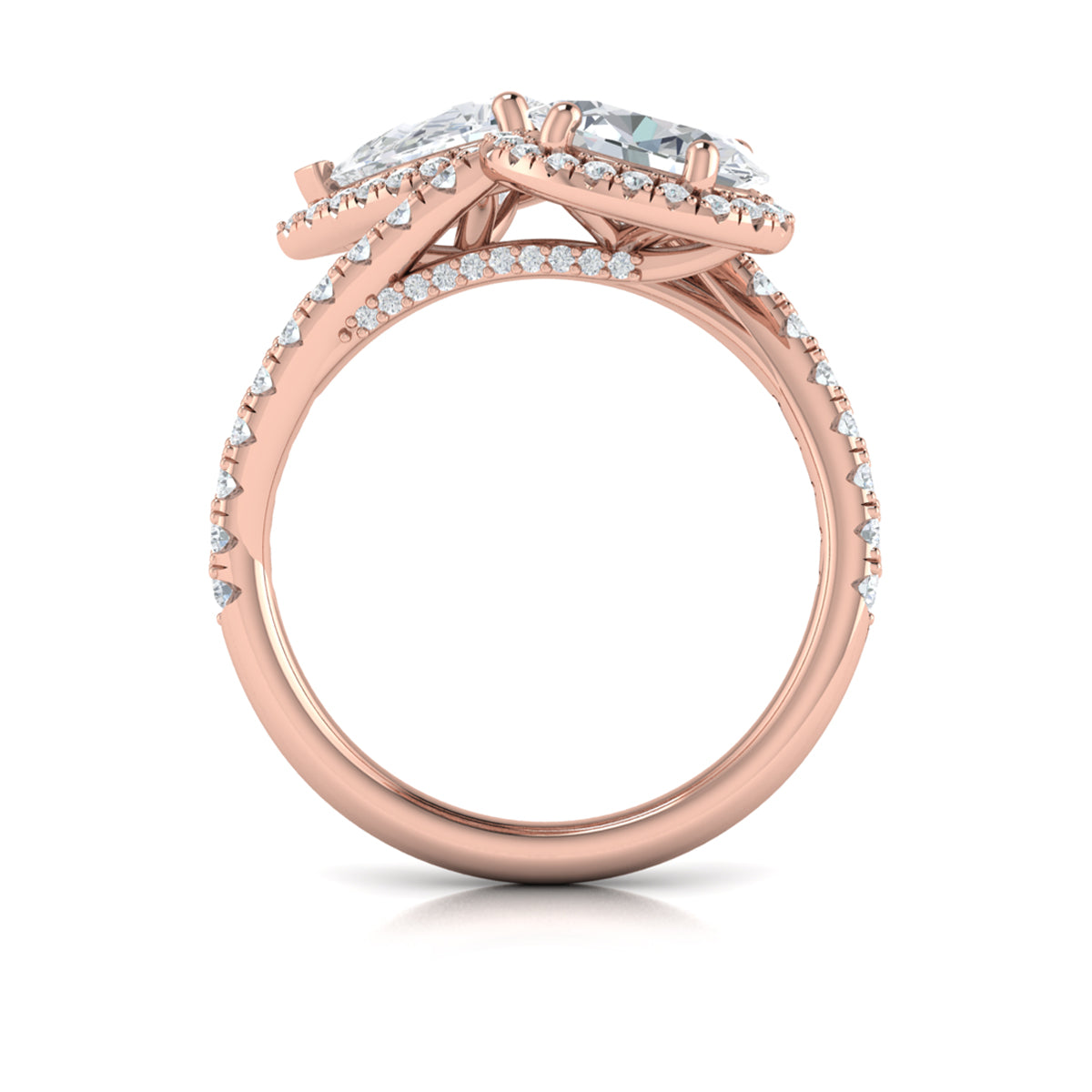 14K Rose Gold Oval Pear Diamond Toi et Moi Ring