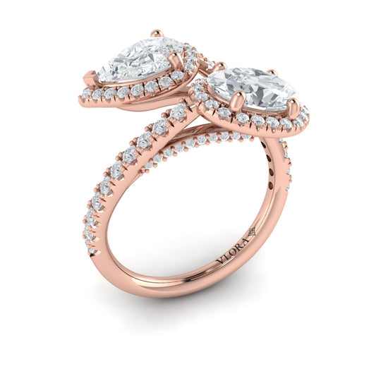 14K Rose Gold Oval Pear Diamond Toi et Moi Ring