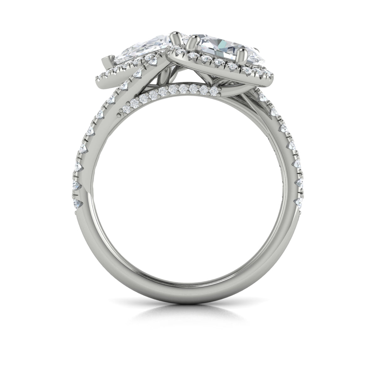 18kt White Gold Oval Pear Diamond Toi et Moi Engagement Ring