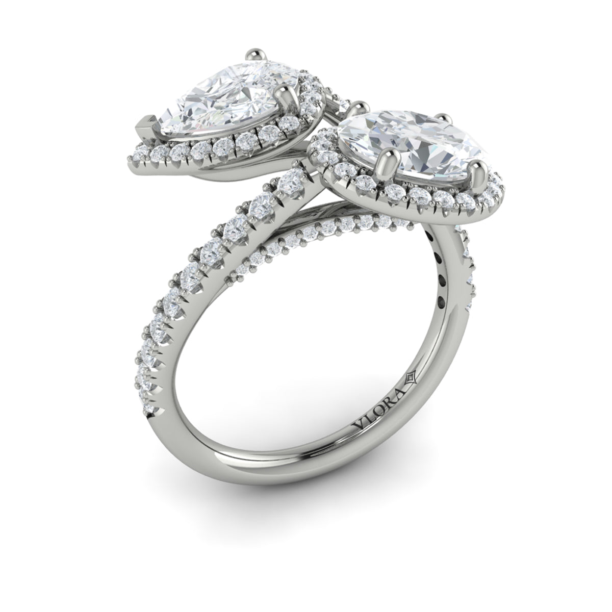 18kt White Gold Oval Pear Diamond Toi et Moi Engagement Ring