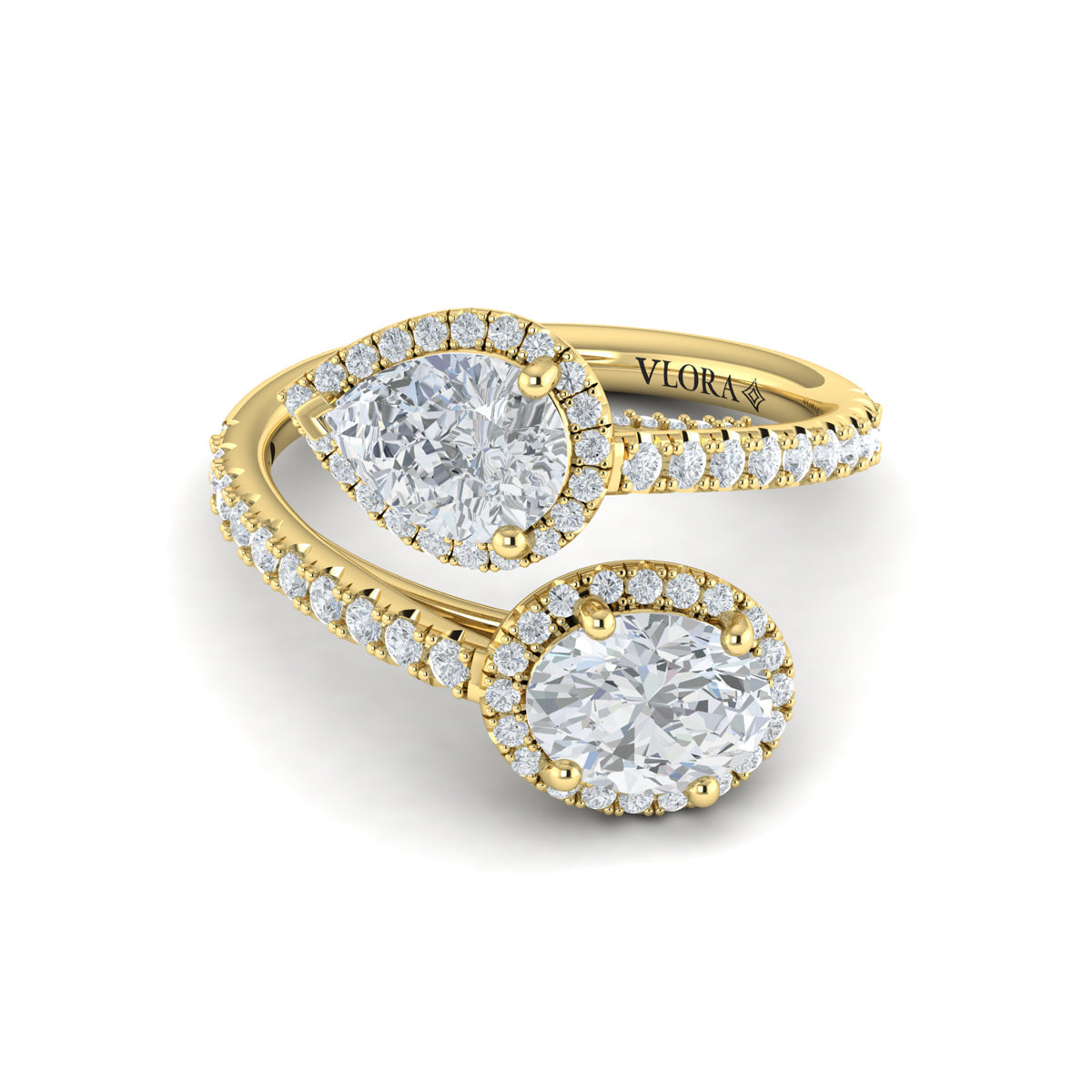 18kt Yellow Gold Oval Pear Diamond Toi et Moi Ring
