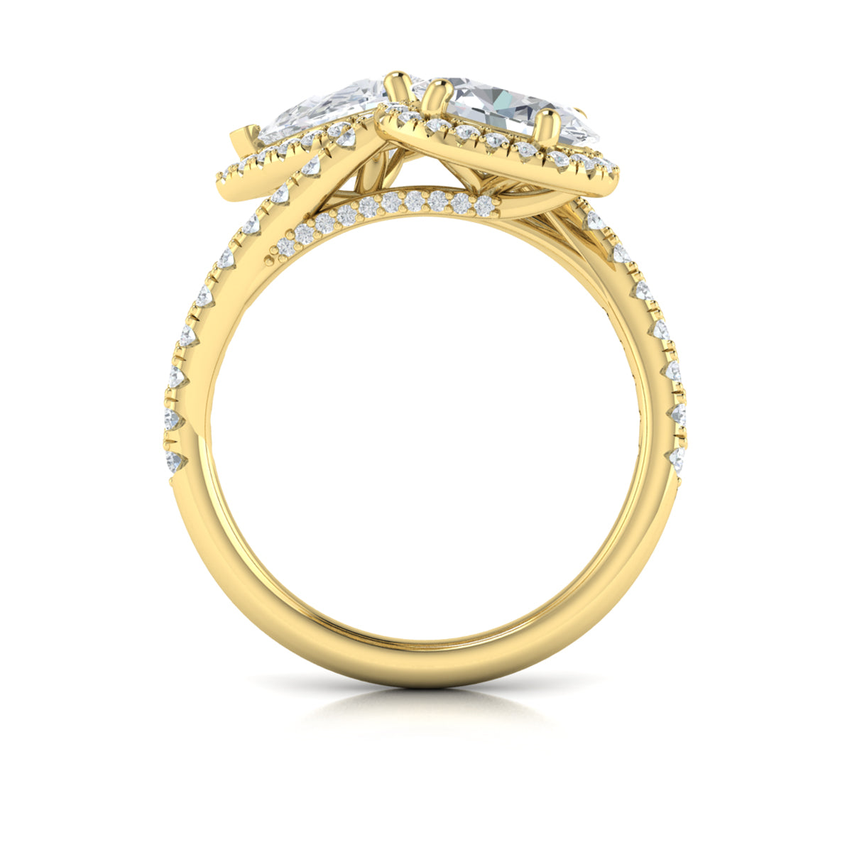 18kt Yellow Gold Oval Pear Diamond Toi et Moi Ring