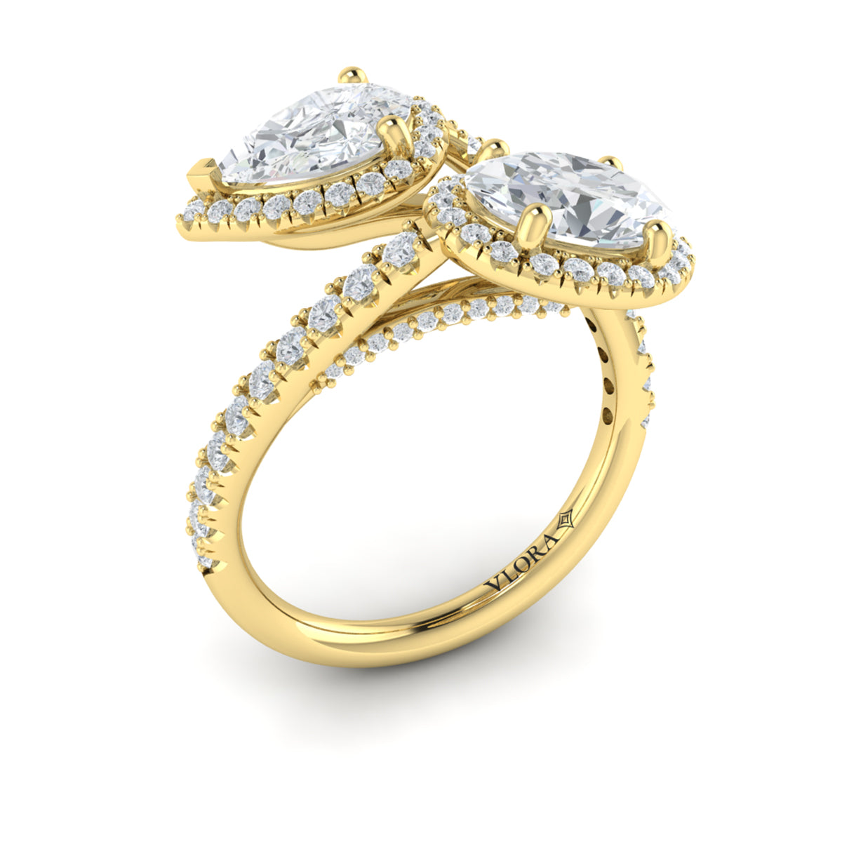 18kt Yellow Gold Oval Pear Diamond Toi et Moi Ring