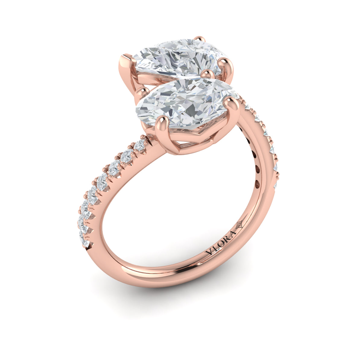 18kt Rose Gold Oval Pear Two-Stone Diamond Engagement Ring