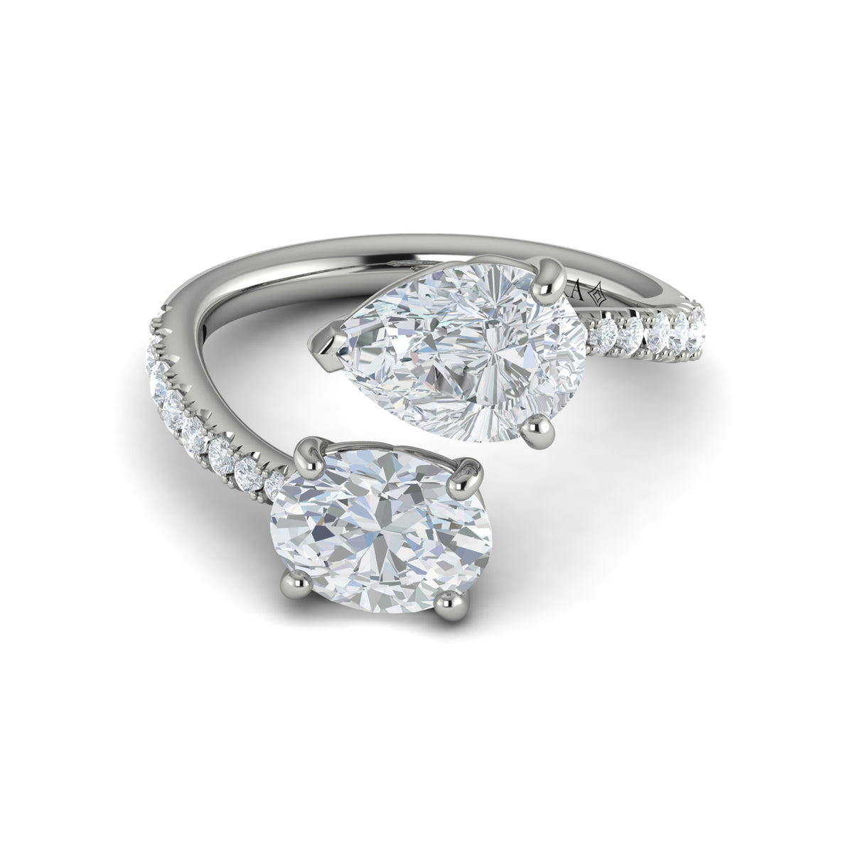 14K White Gold Oval & Pear Two-Stone Diamond Ring