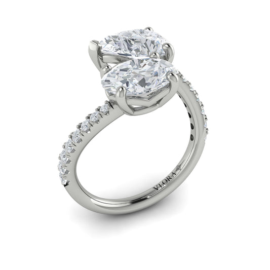 14K White Gold Oval & Pear Two-Stone Diamond Ring