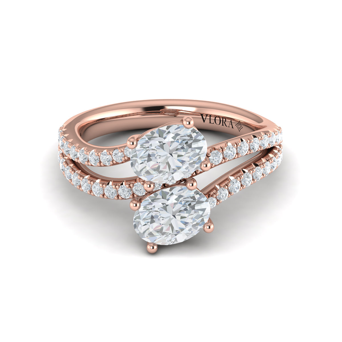 14kt Rose Gold Oval Two Stone Diamond Engagement Ring
