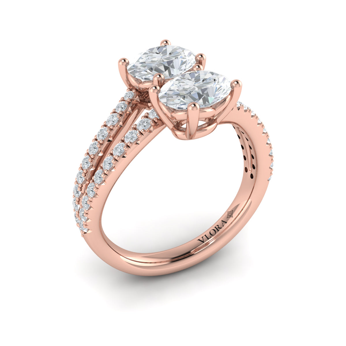 14kt Rose Gold Oval Two Stone Diamond Engagement Ring
