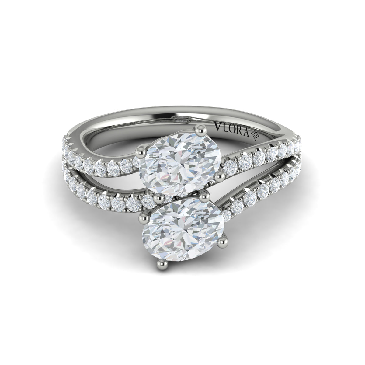 14K White Gold Oval Two-Stone Diamond Engagement Ring