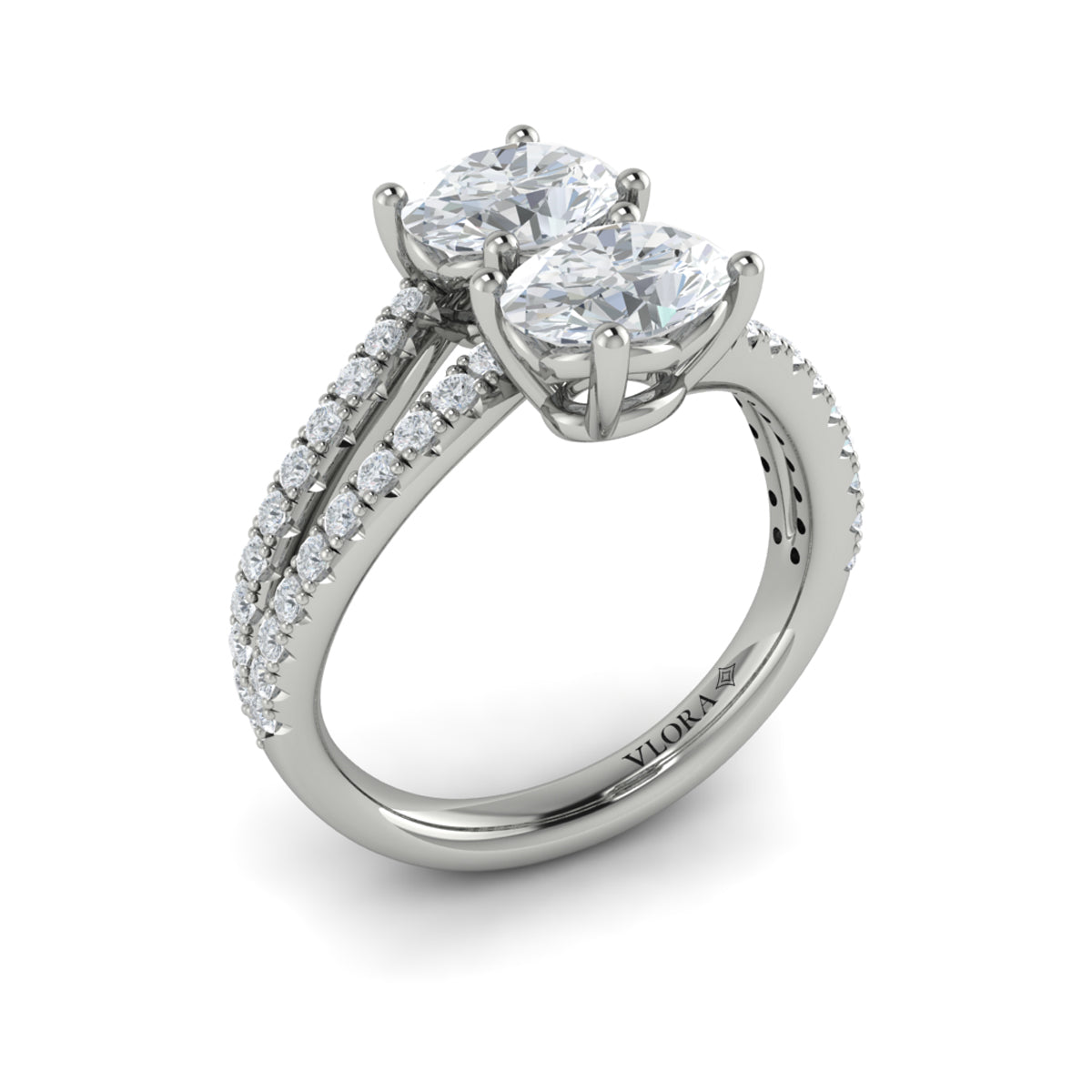 14K White Gold Oval Two-Stone Diamond Engagement Ring