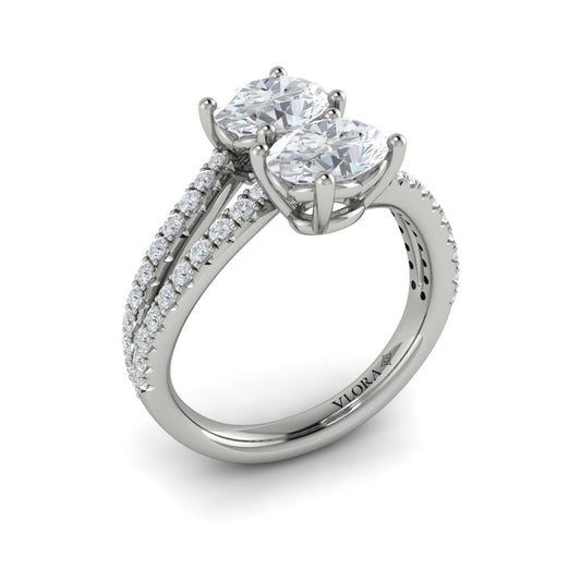 14K White Gold Oval Two-Stone Diamond Engagement Ring