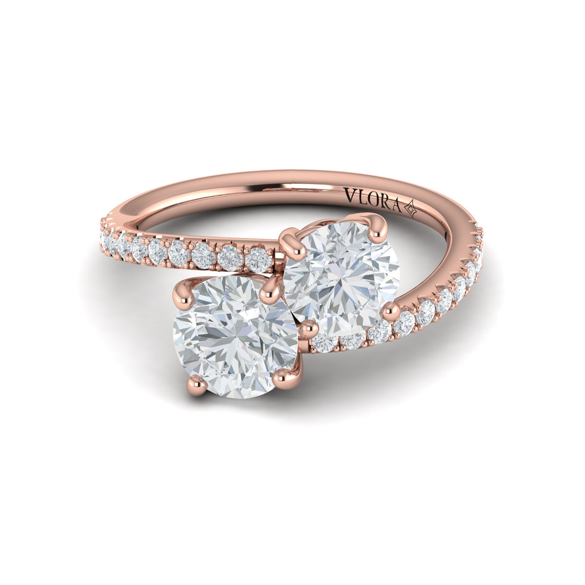 14kt Rose Gold Two Stone Round Diamond Engagement Ring