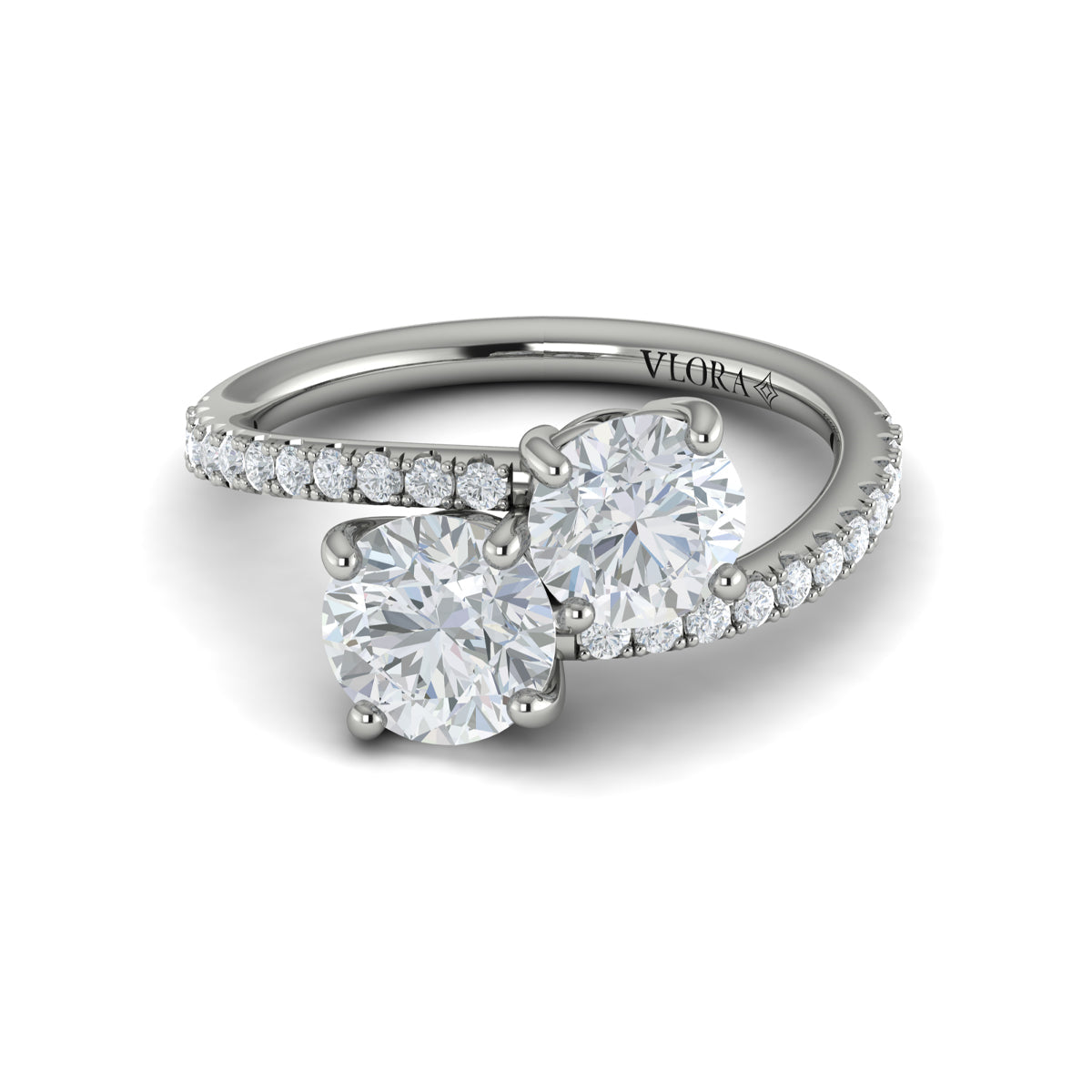 14K White Gold Two Stone Diamond Engagement Ring