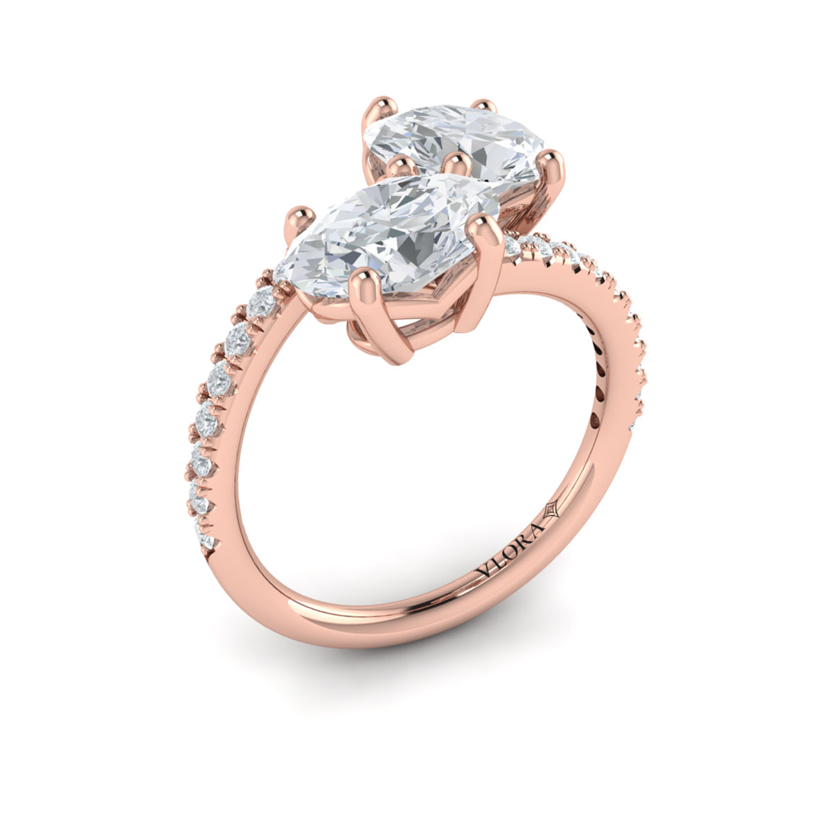 14kt Rose Gold Oval Two-Stone Diamond Engagement Ring