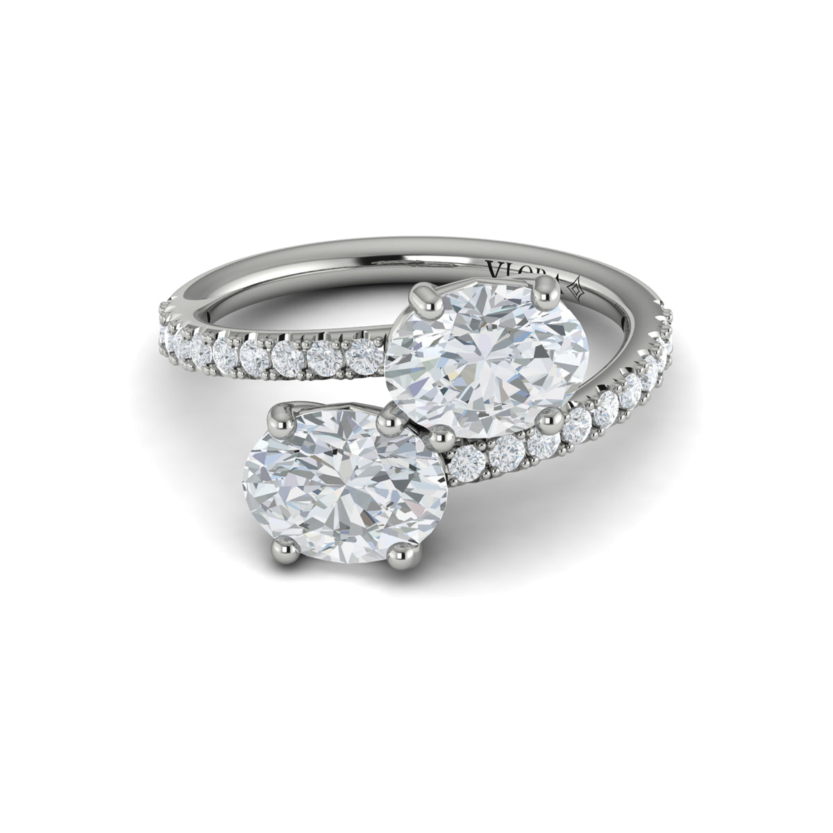 14K White Gold Oval Two-Stone Diamond Engagement Ring