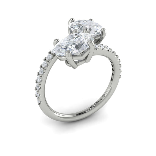 14K White Gold Oval Two-Stone Diamond Engagement Ring