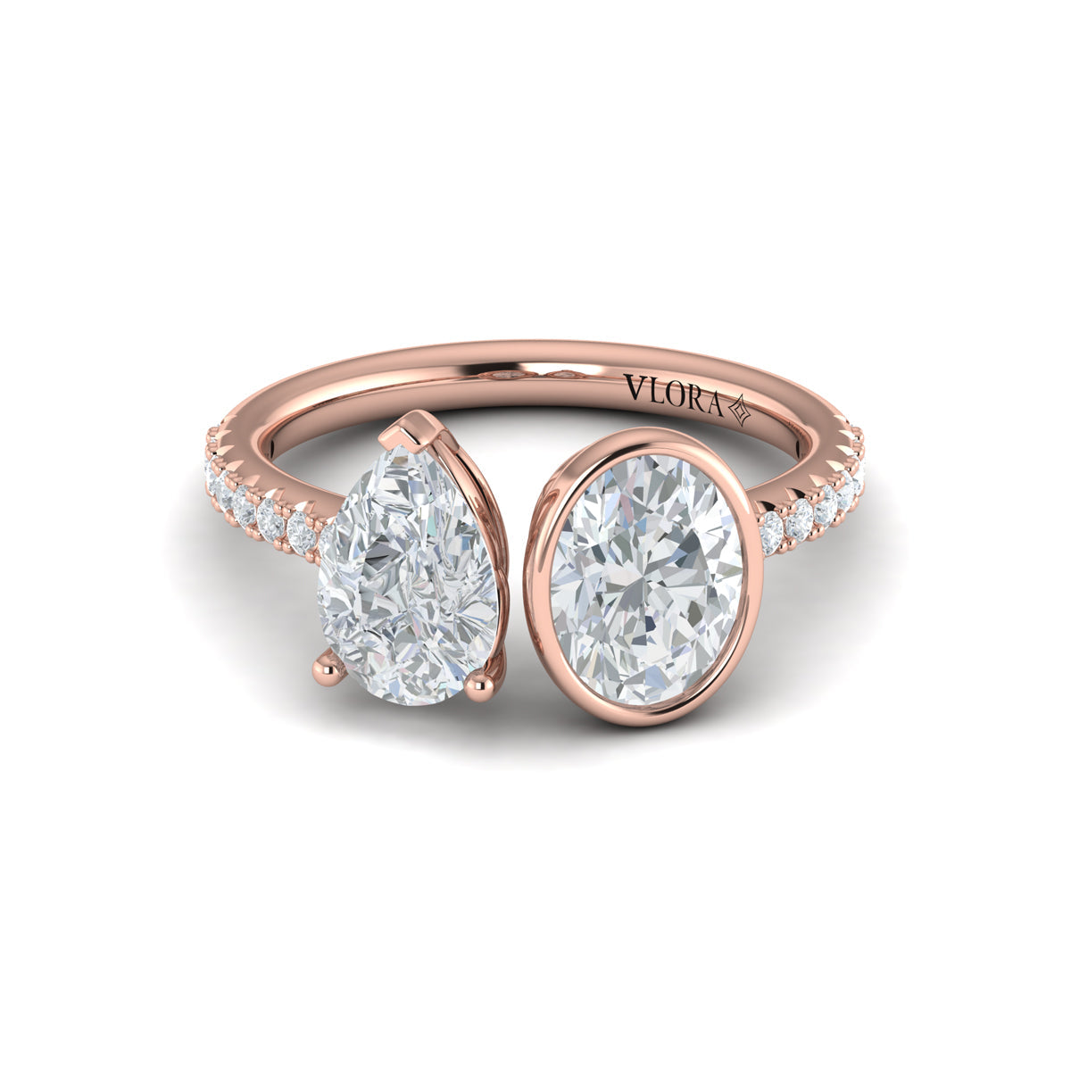 18kt Rose Gold Pear & Oval Two-Stone Diamond Ring
