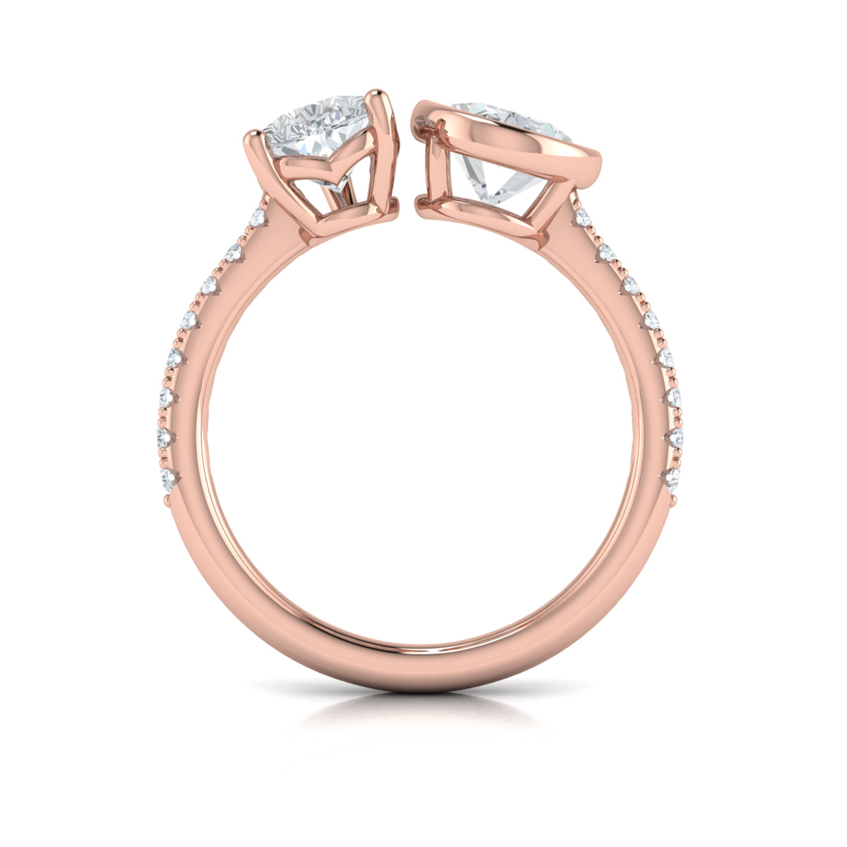 18kt Rose Gold Pear & Oval Two-Stone Diamond Ring
