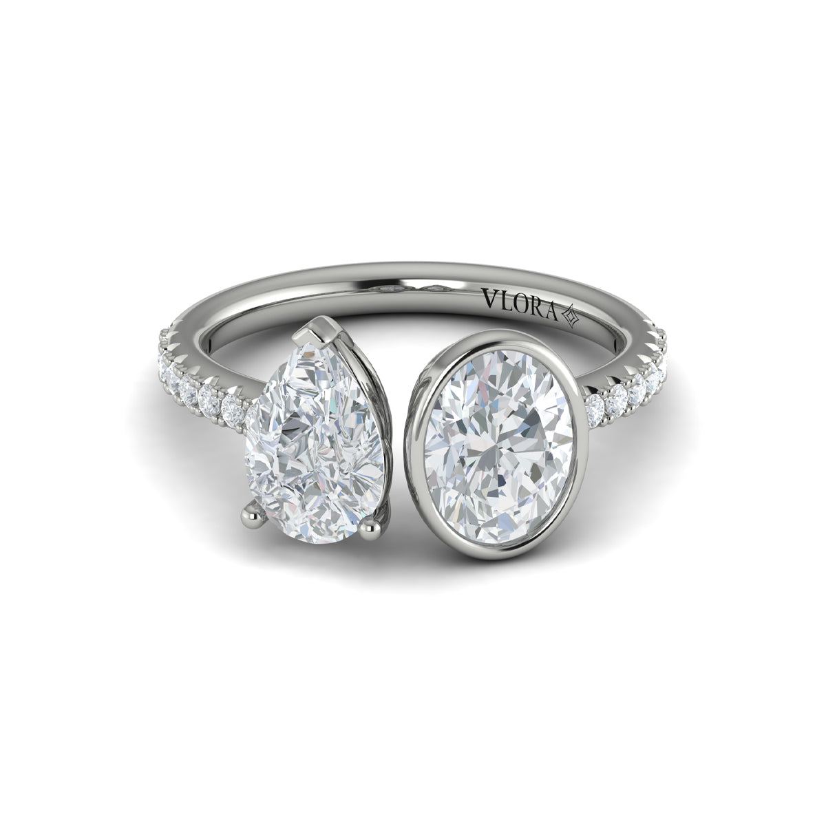 14K White Gold Pear & Oval Two-Stone Engagement Ring