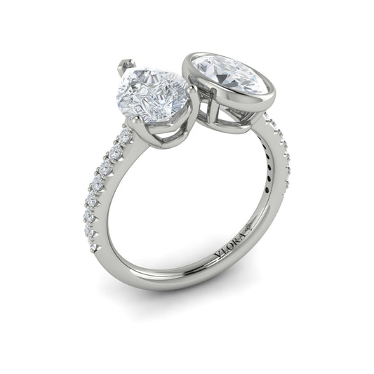 14K White Gold Pear & Oval Two-Stone Engagement Ring