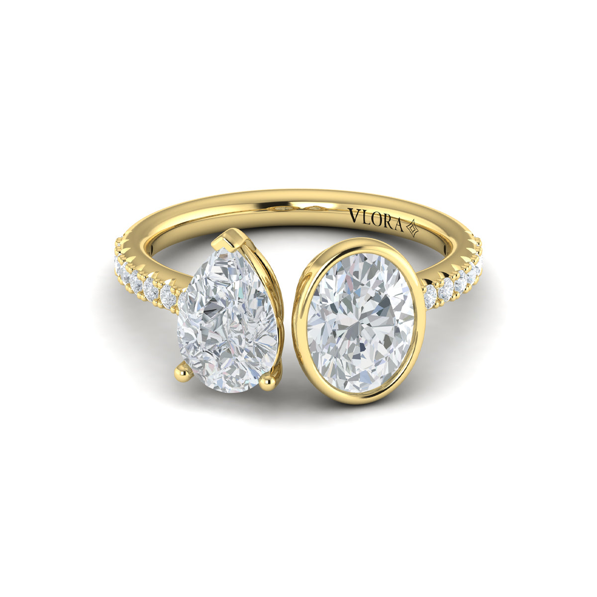 14kt Yellow Gold Pear Oval Two-Stone Engagement Ring