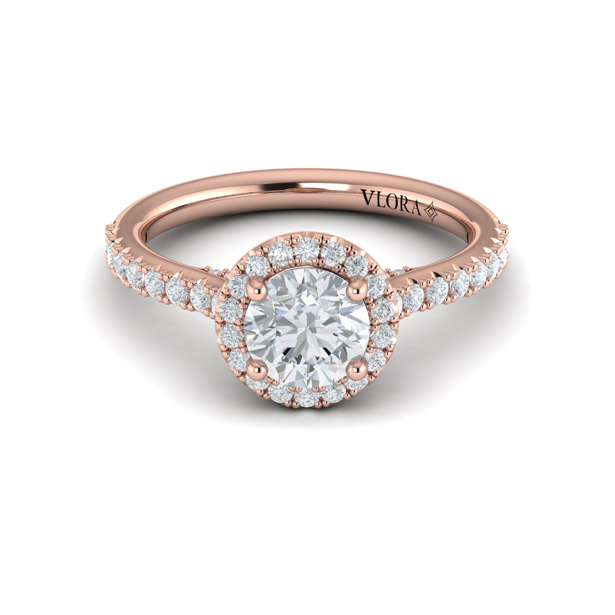 14K Rose Gold Round Diamond Halo Engagement Ring