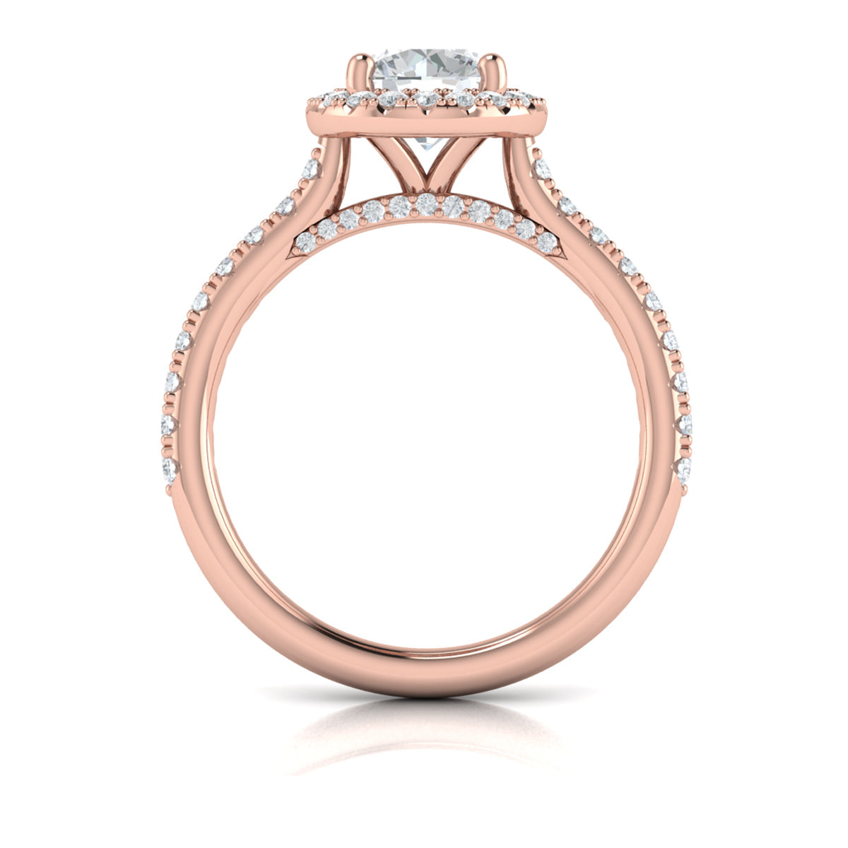 14K Rose Gold Round Diamond Halo Engagement Ring