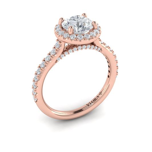 14K Rose Gold Round Diamond Halo Engagement Ring