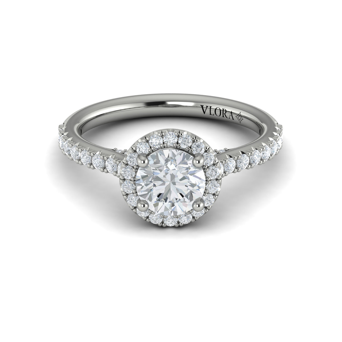 14kt White Gold Round Diamond Halo Engagement Ring