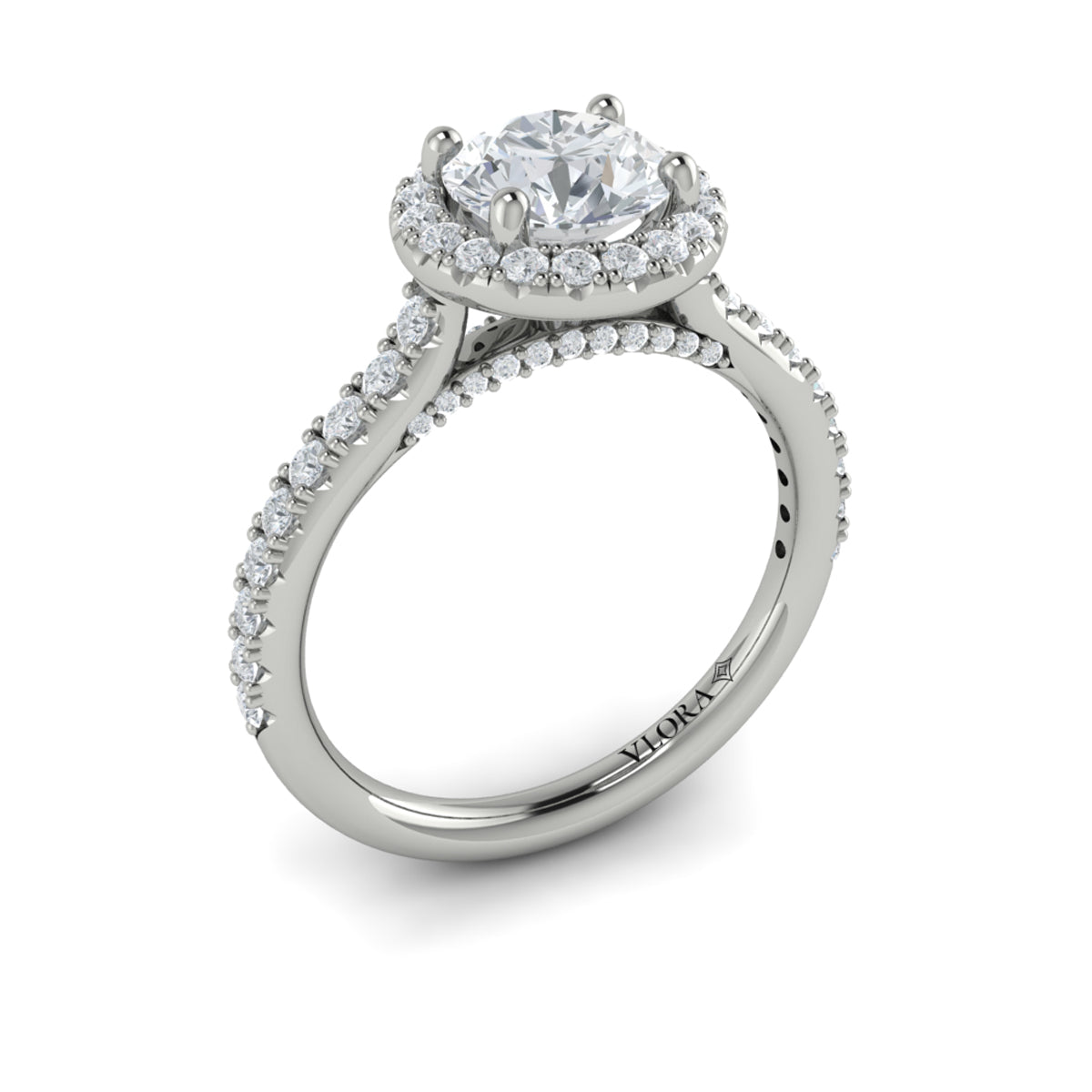 14kt White Gold Round Diamond Halo Engagement Ring