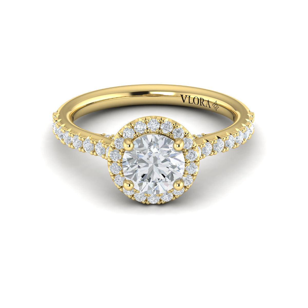 14kt Yellow Gold Classic Round Diamond Halo Ring