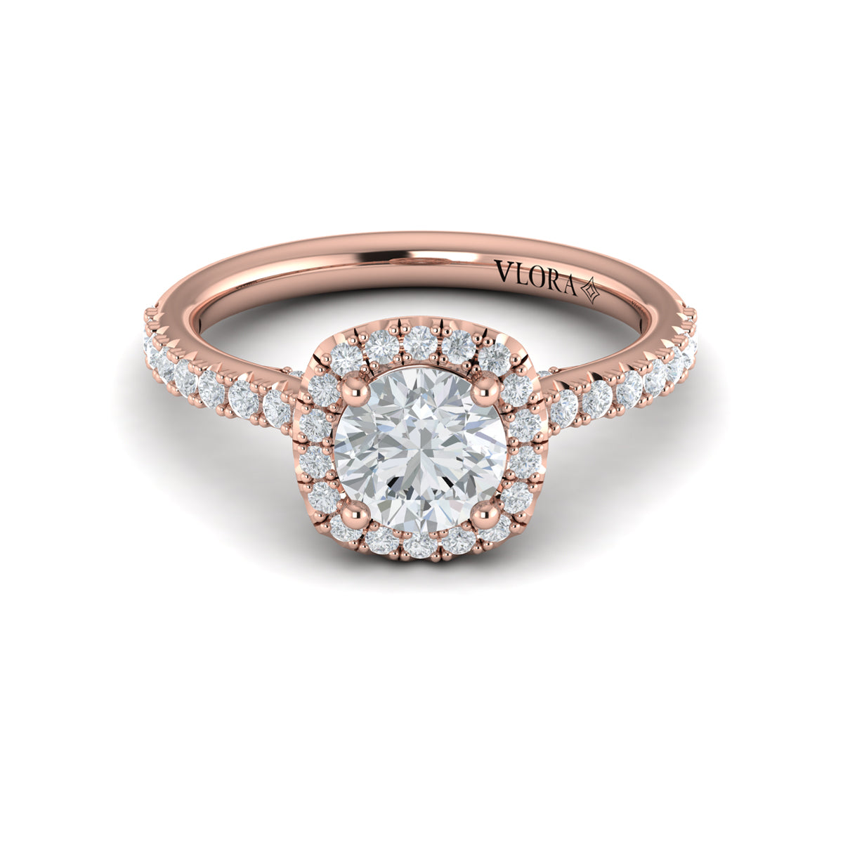 14K Rose Gold Round Diamond Halo Engagement Ring