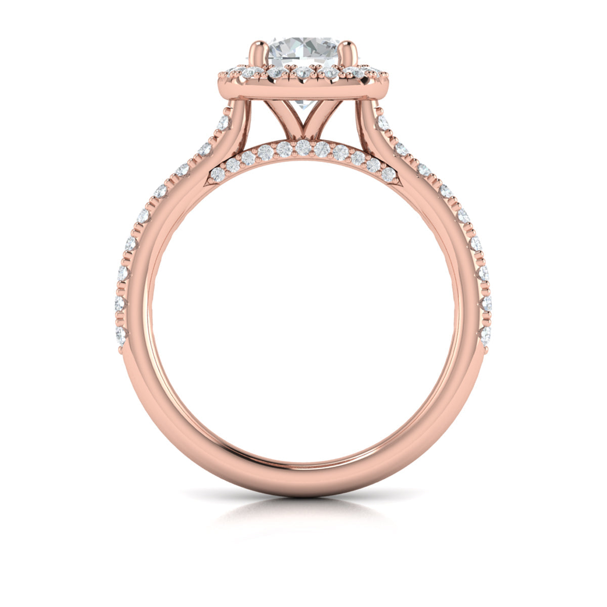 14K Rose Gold Round Diamond Halo Engagement Ring