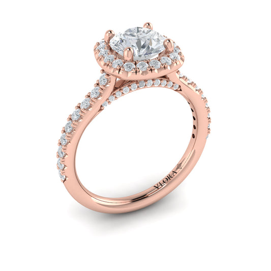 14K Rose Gold Round Diamond Halo Engagement Ring