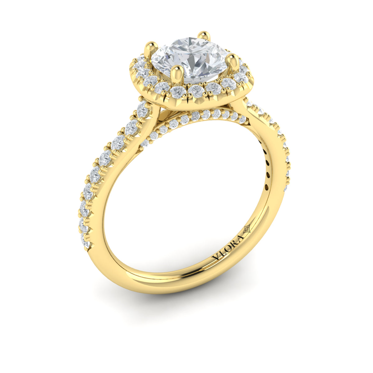 18kt Yellow Gold Round Diamond Halo Engagement Ring