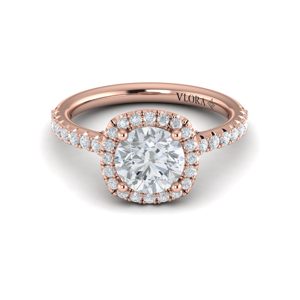 14K Rose Gold Round Diamond Euro Halo Engagement Ring
