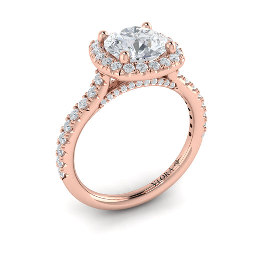 14K Rose Gold Round Diamond Euro Halo Engagement Ring