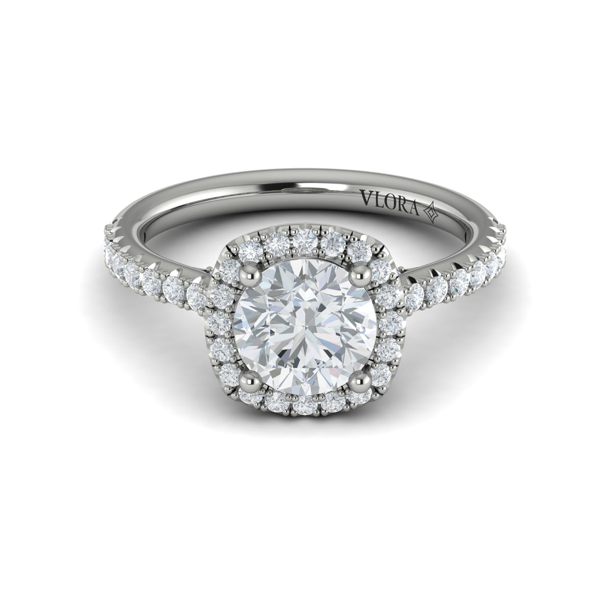 14kt White Gold Round Diamond Halo Engagement Ring