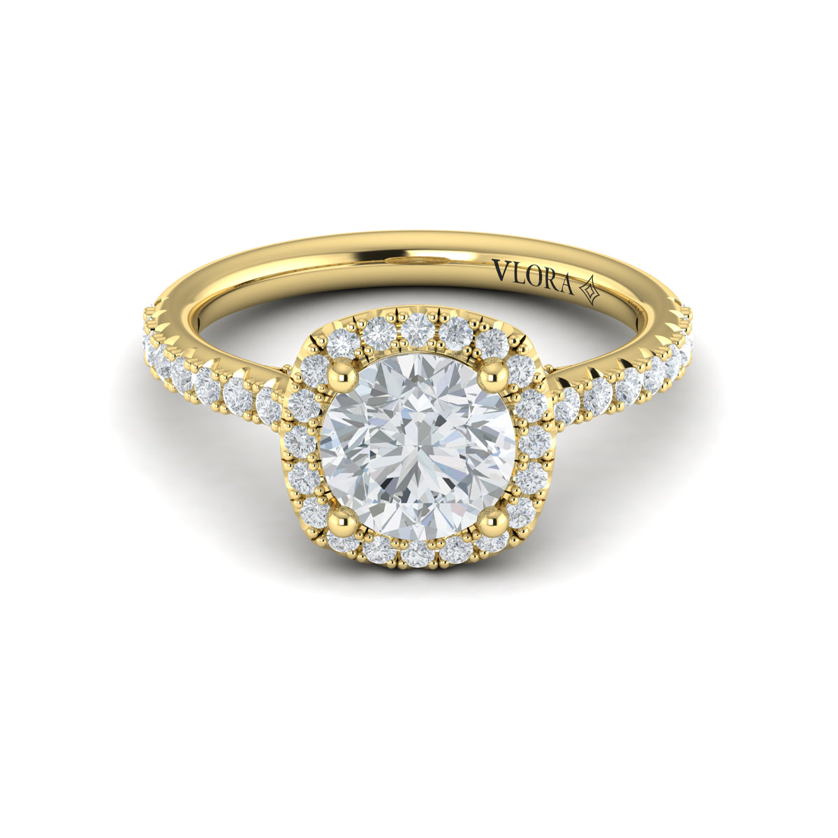 14kt Yellow Gold Round Diamond Halo Engagement Ring