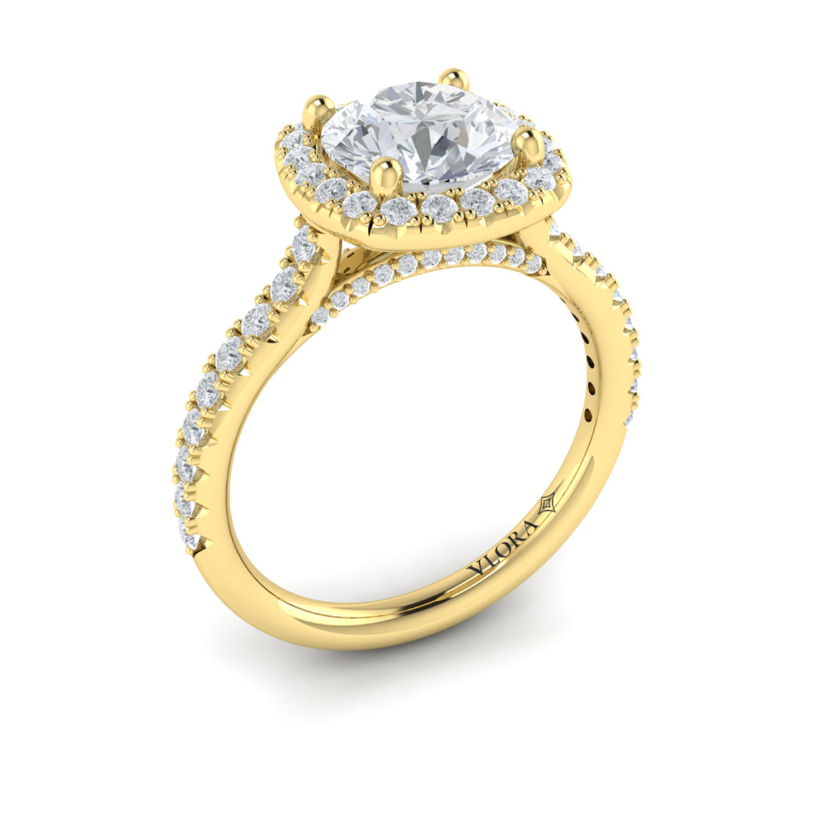 14kt Yellow Gold Round Diamond Halo Engagement Ring