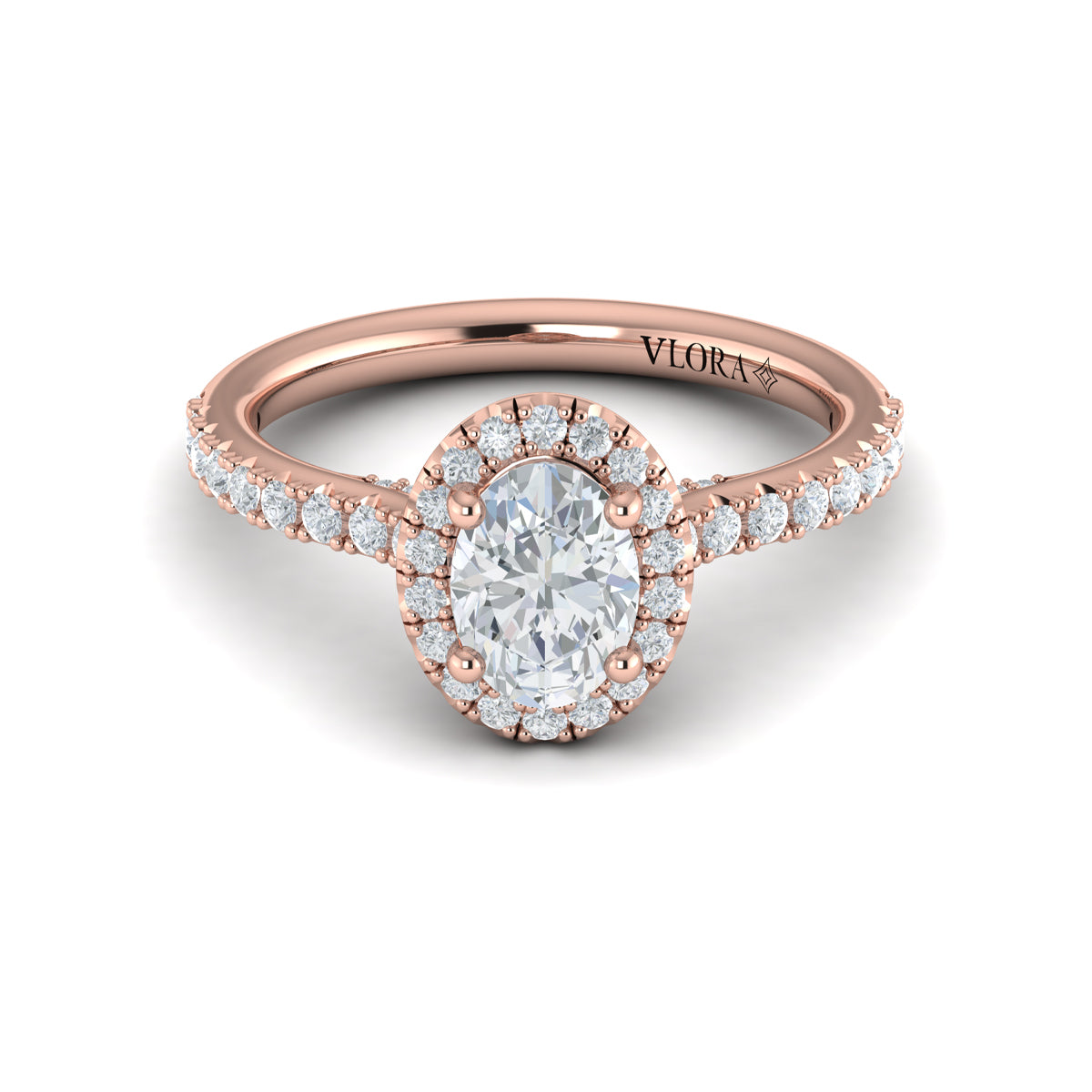 14K Rose Gold Oval Diamond Halo Womens Engagement Ring