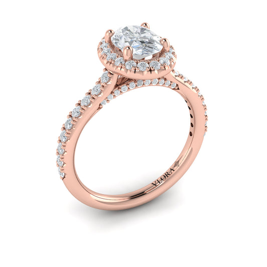 14K Rose Gold Oval Diamond Halo Womens Engagement Ring