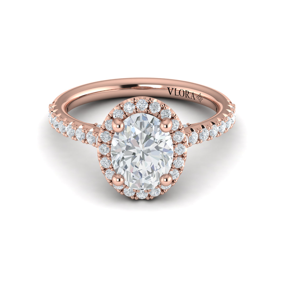 14K Rose Gold Oval Diamond Halo Engagement Ring