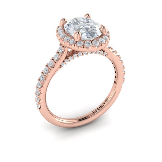 14K Rose Gold Oval Diamond Halo Engagement Ring