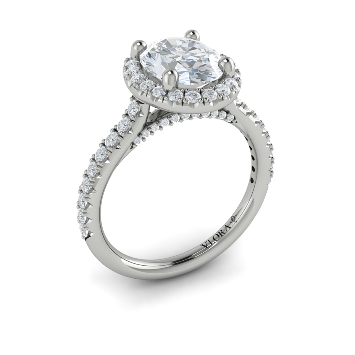 Platinum Oval Halo Diamond Engagement Ring